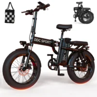 DDC T2 1500W Folding Fat Tire E-Bike – 48V/20Ah Battery, 20" x 3" Wide Tires, High-Speed Urban Electric Bicycle with Advanced Suspension System